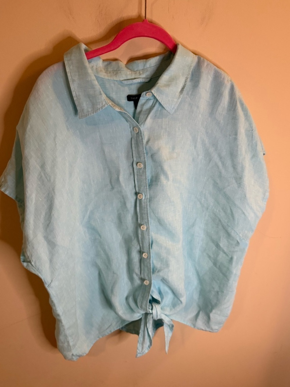 Talbots LINEN BUTTON FRONT TOP - light blue tie bottom size XL